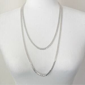 NWT 2 x 5mm Thick 24” & 30” Cuban Link Silver Plated Chains/Necklace/Streetwear